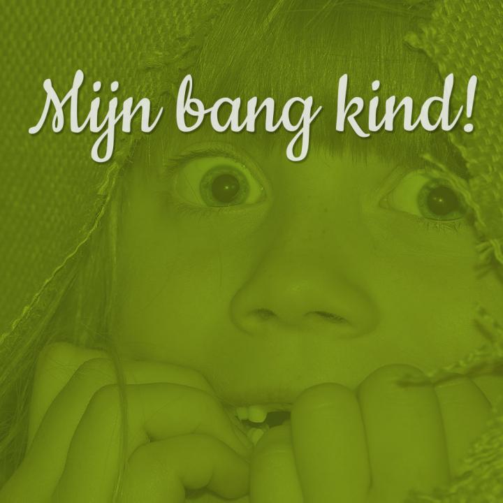 bang kind, handen in zijn mond. Tekst: Mijn bang kind!