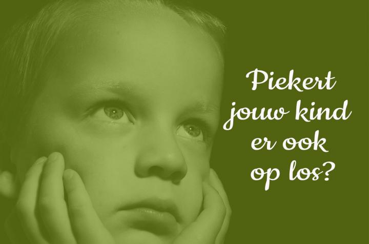 foto van een kind dat aan het piekeren is en de tekst piekert jouw kind er ook op los?